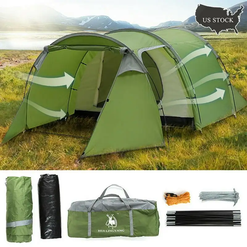 

Person Family Tunnel Tent for Camping, 2 Room Ultralight Backpacking Tent with Front Vestibule, Waterproof Double Layer Classic