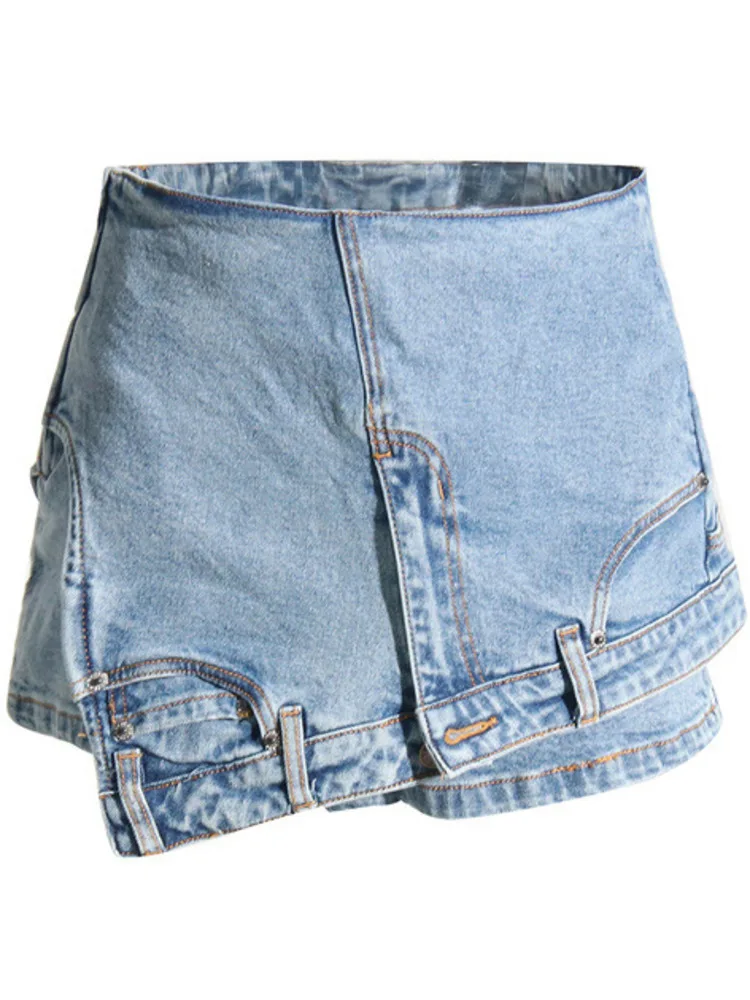 DEAT – short en Denim pour femmes  Slim  irrégulier  poches Patchwork  couleur unie  nouvelle