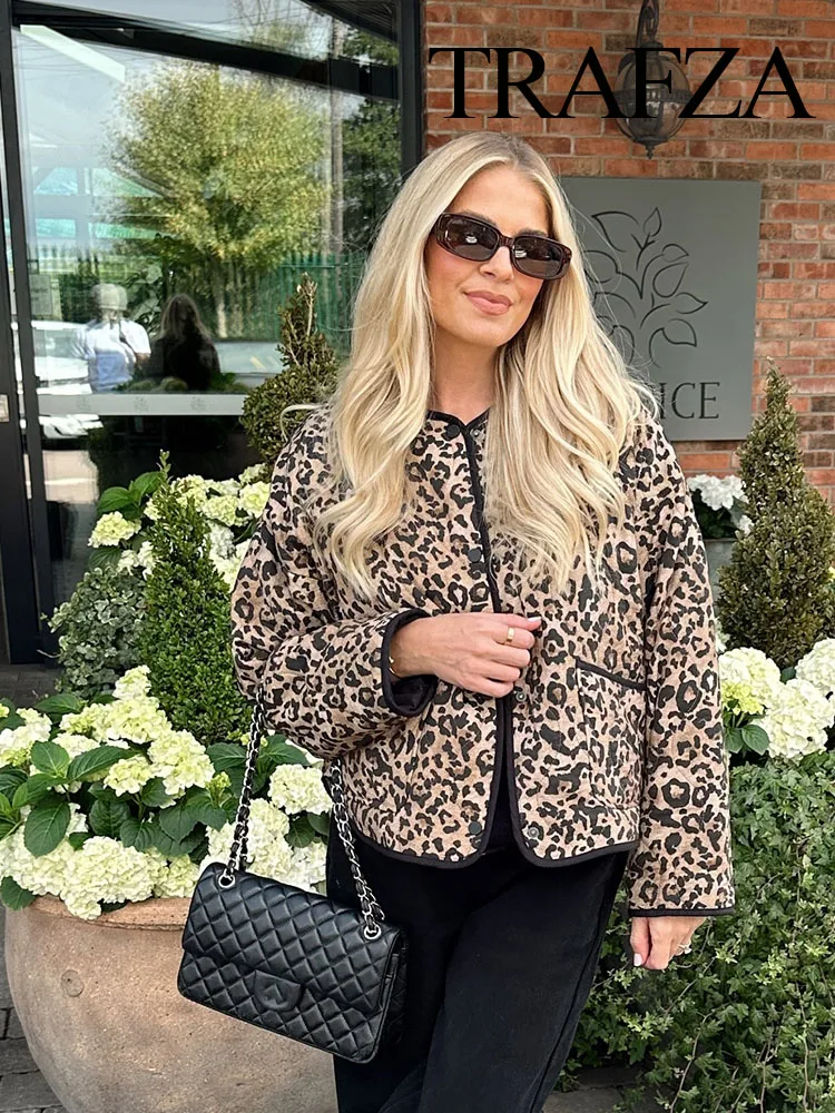 FZA женские зимние хлопковые пальто с леопардовым принтом длинными рукавами и