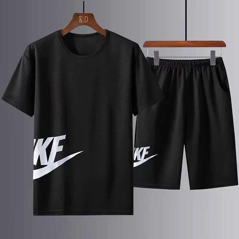 2023 New men's summer suit fashion sports suit men's short sleeve T-shirt sports shorts suit men's casual clothing large size