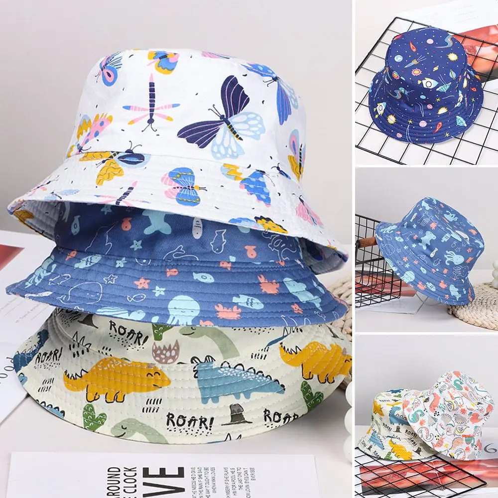 

Панама детская с мультяшным рисунком, милая шляпа в Корейском стиле рыбака, с защитой от солнца, в виде фруктов, животных, для мальчиков и дев...