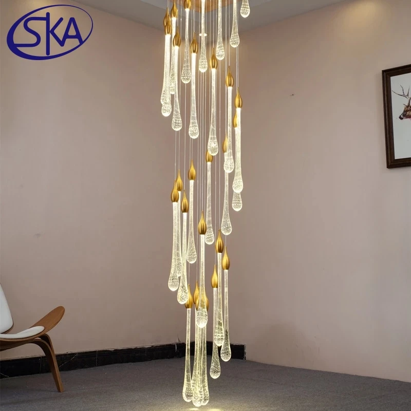 

Modern Crystal LED Chandelier for Living Room Large Luxury Cristal Staircase Hanging Lamps Gold Long Stair Indoor Light Fixtures