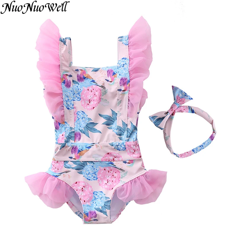 

Summer 1to 5 Years Girls Swimsuit Beach One Piece Sling Swimsuit Floral Sunscreen Quick Drying For Children Bikini Bathing Suit