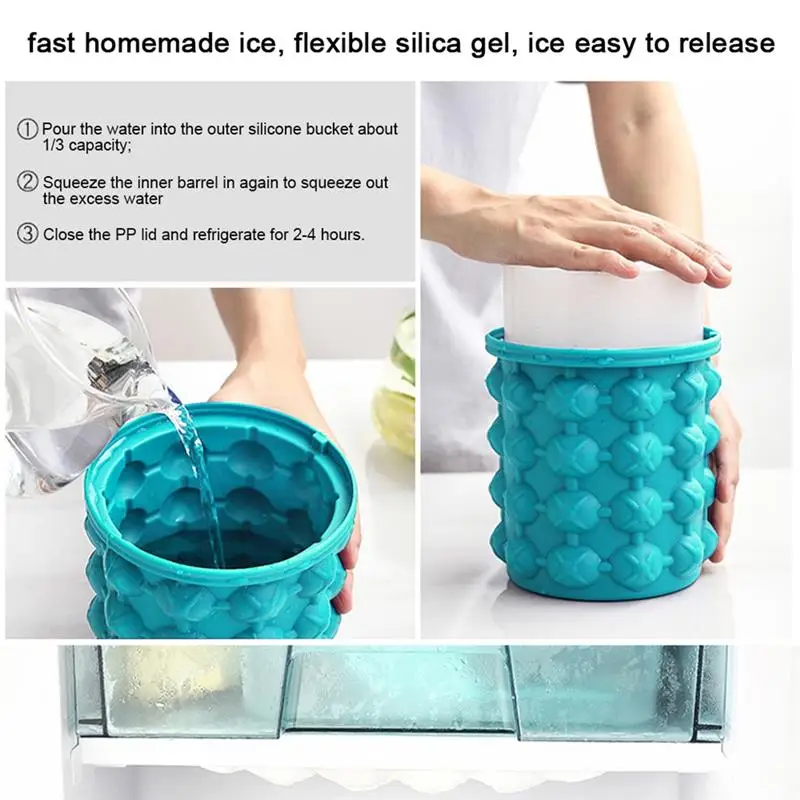 Silicone Ice Cube Maker Ice Cube Mold Tray Portable Bucket Wine Ice Cooler Beer Cabinet Kitchen Tools Drinking Whiskey Freeze