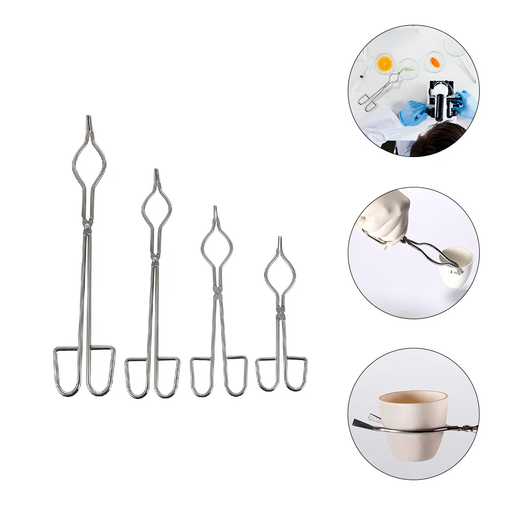 

4 Pcs Crucible Tongs Clamps Beaker Chemical Supplies Metal Laboratory Stainless Steel Fixture