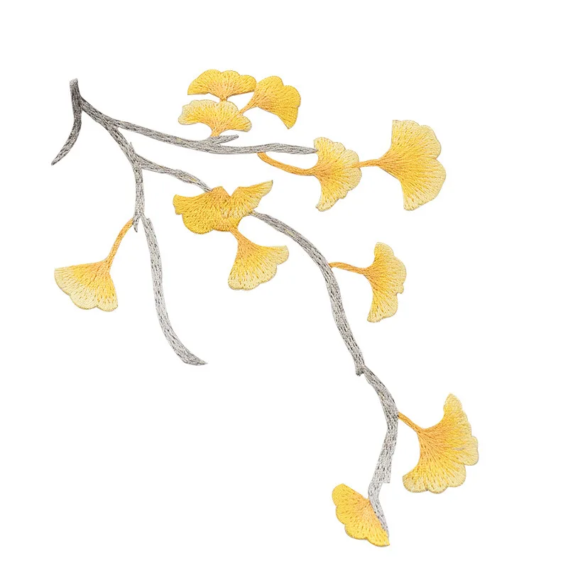 Фото Вышитая нашивка в виде листа гинкго для украшения чхонсама, нашивка для ремонта одежды, вышитая нашивка для сумок и брюк. №5