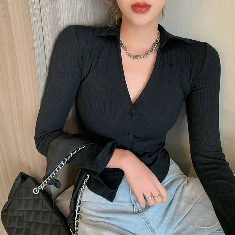 

Зимняя одежда, женский корейский свитер-поло с воротником и длинными рукавами, Короткие Женские однотонные облегающие базовые кардиганы, Т...