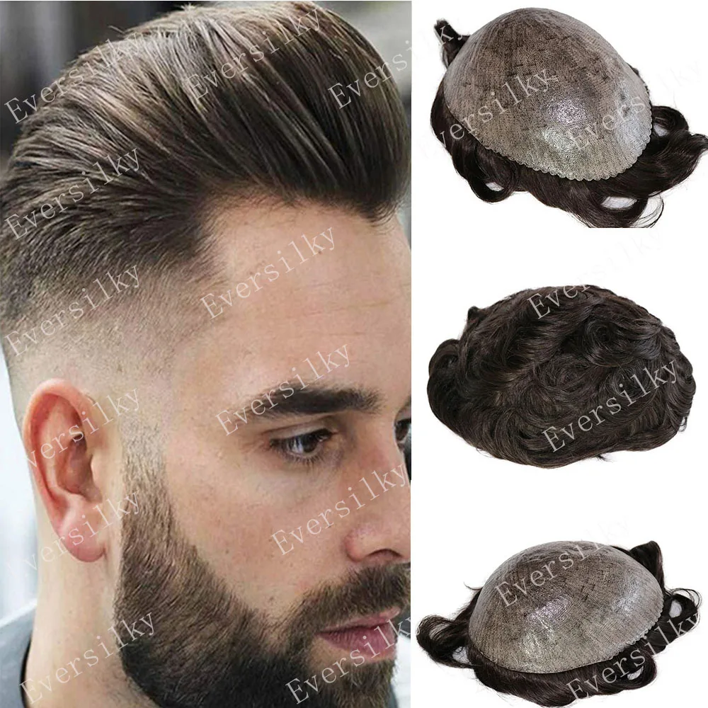 Natural Hairline Men's Human Hair Wigs Full Thin Skin PU Toupee Male Capillary Prosthesis Unit Cheap System Hair Pieces For Men