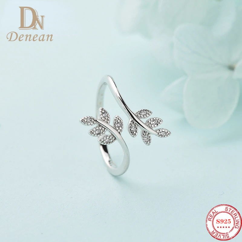 

Denean 925 Sterling Silver Leaf Cubic Zircon Ring Simple Exquisite Opening Adjustable Engagement Ring for Women Jewelry Gifts