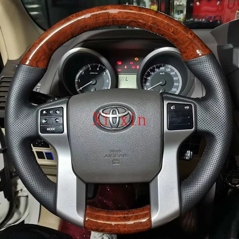 

For Toyota 2010-2017 Land Cruiser Prado DIY Leather Imitation Mahogany Hand Stitched Steering Wheel Cover