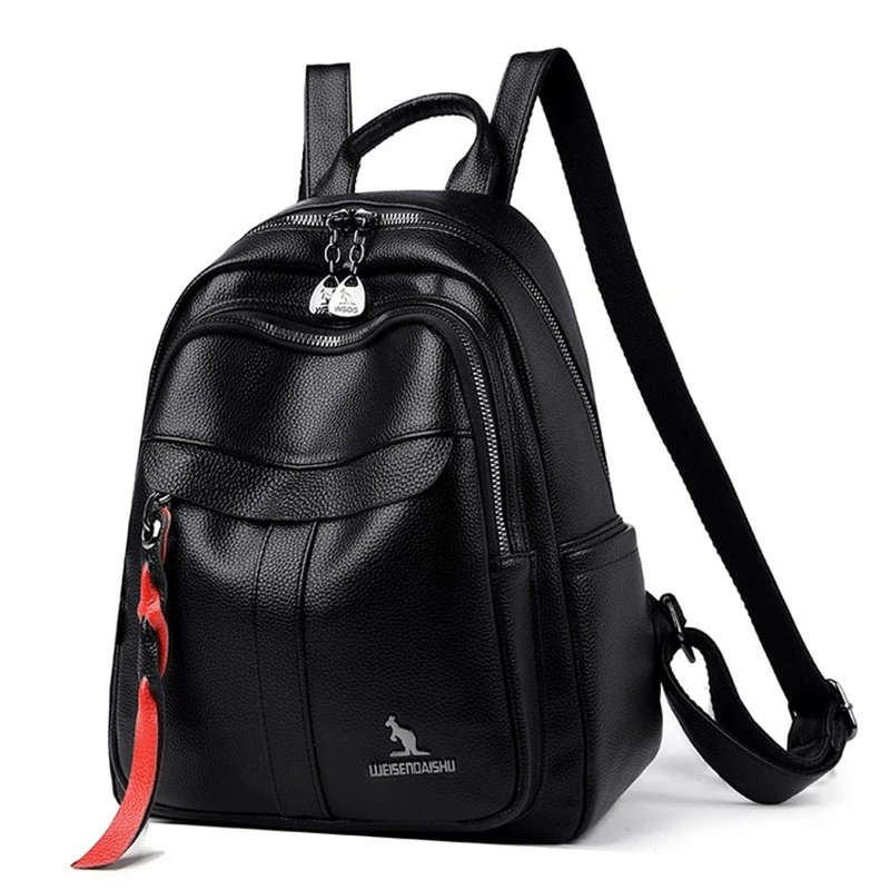 

Женский дизайнерский рюкзак из черной кожи, школьные ранцы на молнии для девочек, дамские рюкзаки для путешествий, на каждый день, для студентов