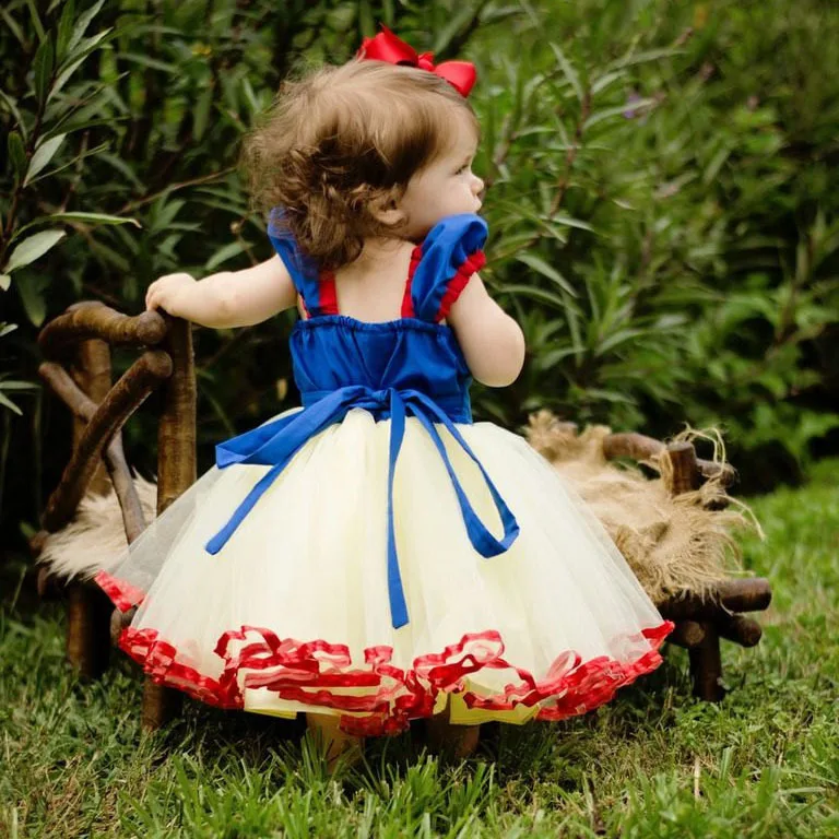 

Christmas Snow White Dress Girsl Mesh Bubble Sleeve Lace Pompous Princess Dress Bow Tie Fancy Party Formal Dresses
