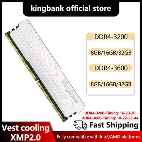 Карта памяти Kingbank Samsung Hynix IC DDR4 32 ГБ 16 ГБ 8 ГБ ОЗУ 3200 МГц 3600 МГц 1,35 в настольная