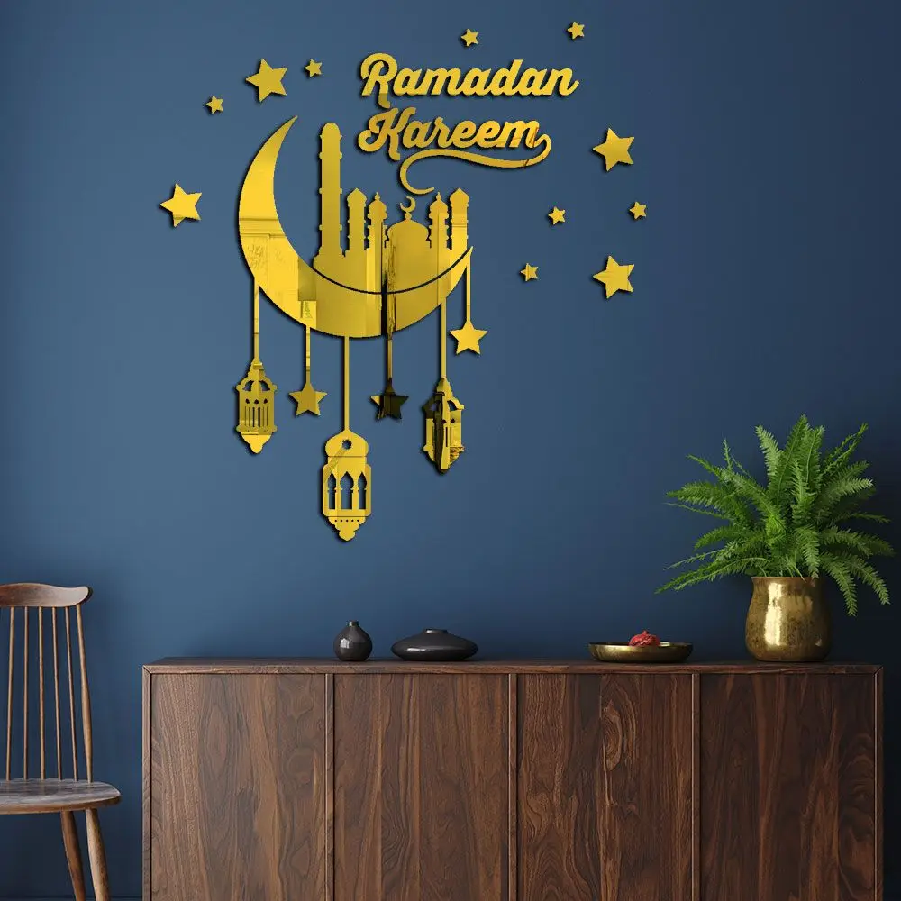 

3D Muslim Ramadan Mirror Wall Stickers Removable Decal Mural DIY Paste Living Room Decals Home Eid Mubarak Decoration