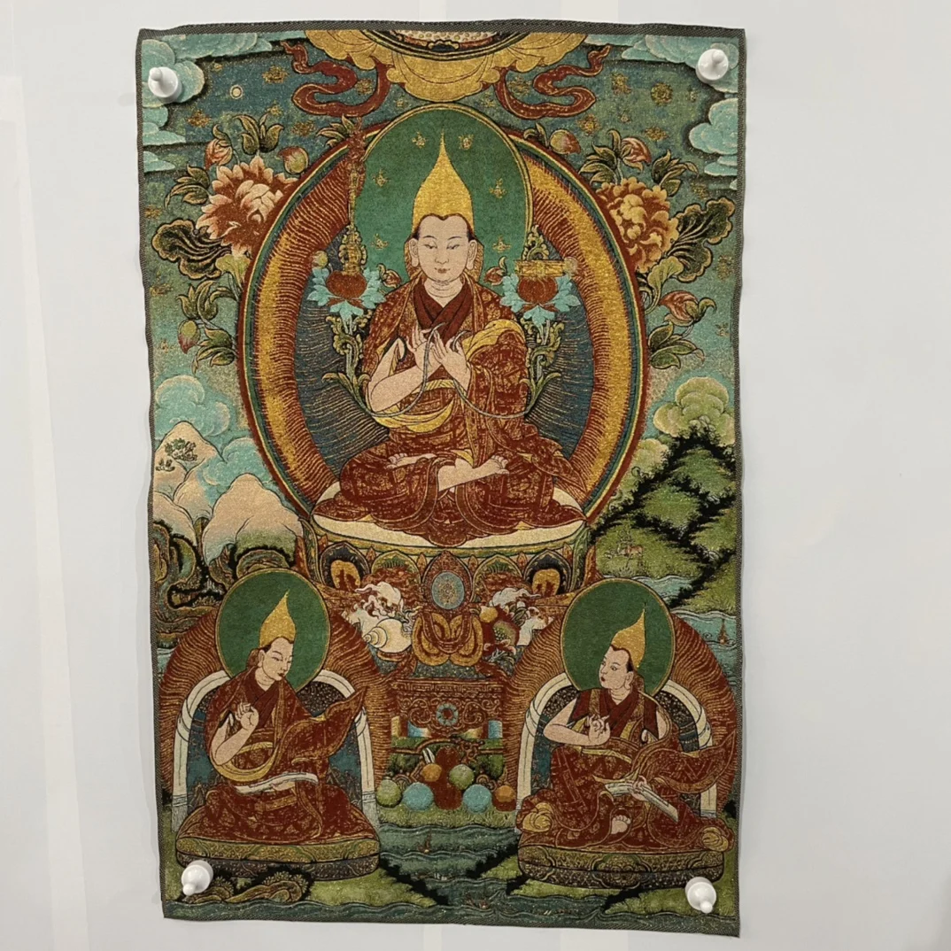 

35"Thangka Embroidery Tibetan Buddhism silk embroidery brocade Nepal Tsongkhapa Buddha Thangka Worship Hall Town house Exorcism