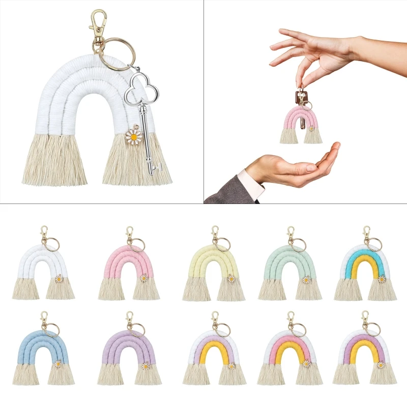 

Women Girl Weaving Rainbow Tassel Keychain Car Keyring Holder Bag Wallet Purse Mini Boho Rainbow Keychain for Wallet