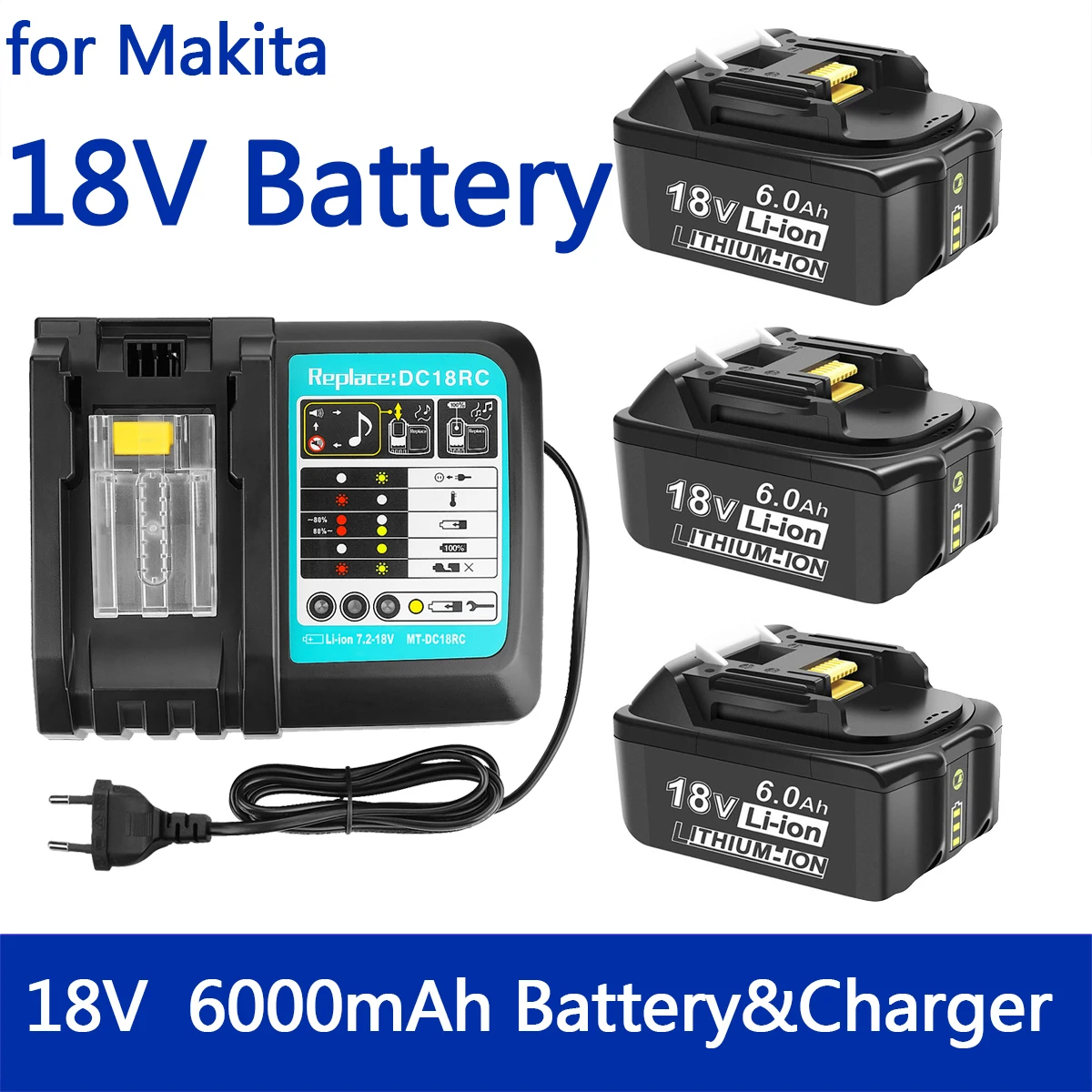 

Makita 18V 6000mAh Rechargeable Power Tools Battery 18V makita with LED Li-ion Replacement LXT BL1860B BL1860 BL1850+3A Charger