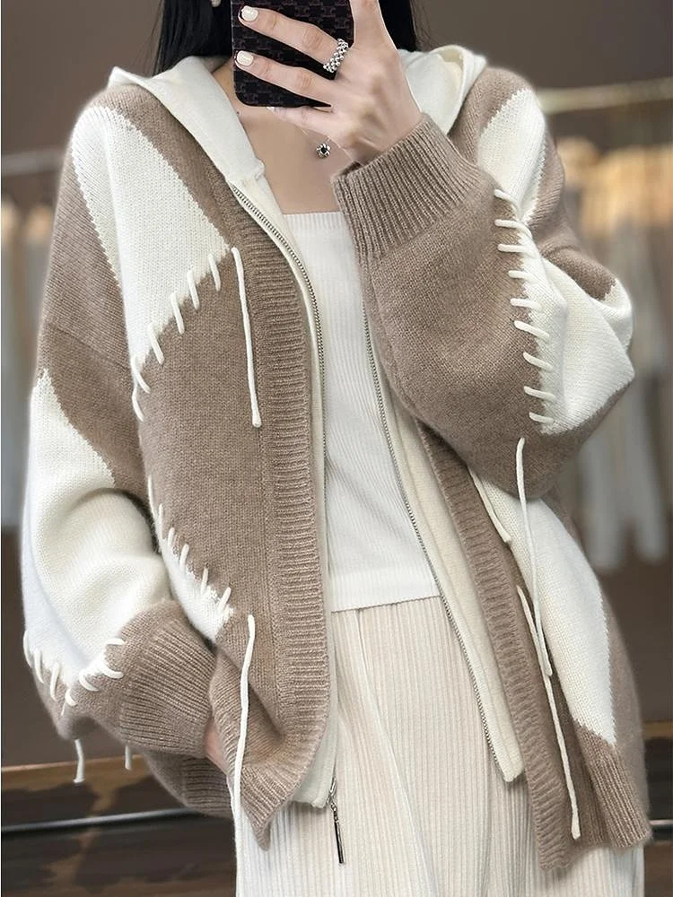 Флисовый кардиган с капюшоном в стиле ретро женский осенний новый свободный