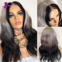 Ombre Grey Dark Purple Black Natural Wigs for Black Women Highlight Wigs Glueless Wigs Human Hair Colorful Wig Body Wave Wig