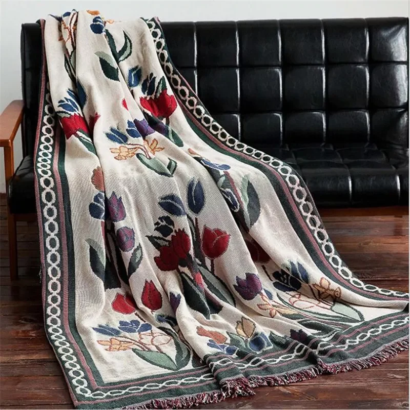 

Tulip Design Blanket for Couch Sofa Decorative Slipcover High Quality European Style Stitching Travel Plane Blanket Healthy Mat