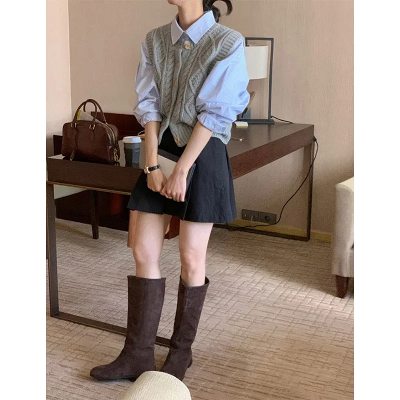 Укороченный свитер жилет Женский вязаный кардиган в Корейском стиле уличная