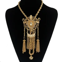 luxury algeria wedding necklace with rhinestone long chain slid pendants gold color tassels jewelry chain for bridal