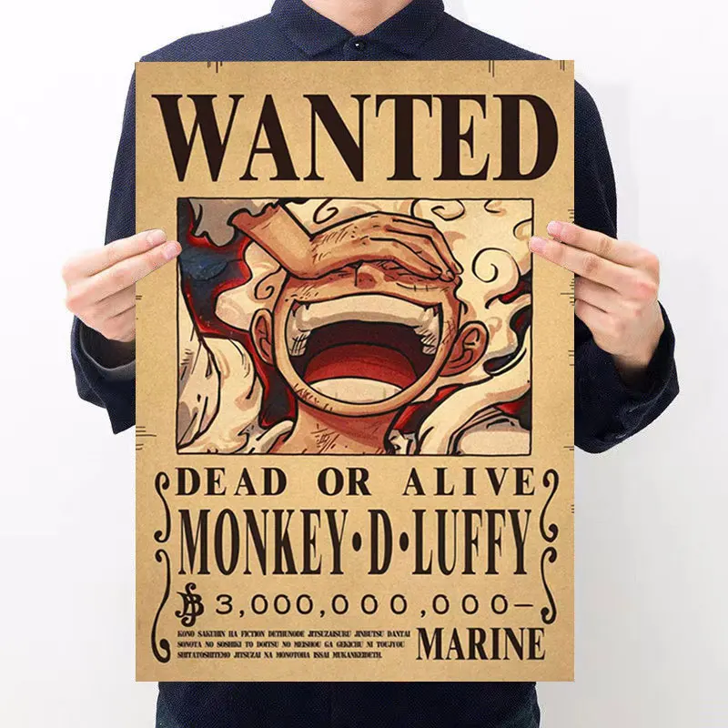 

Anime One Piece Luffy 3 Billion Bounty Wanted Posters Four Emperors Kid Action Figures Vintage Wall Decoration Poster Toys New