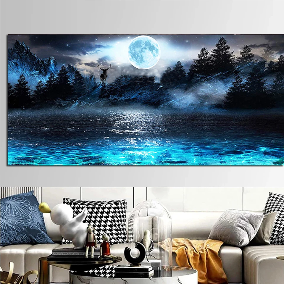 

Алмазная 5d картина «сделай сам» с изображением большой Луны, синего моря