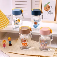 cartoon astronaut glass mountaineering water bottle with metal buckle with cover lifting rope outdoor portable home drinking cup