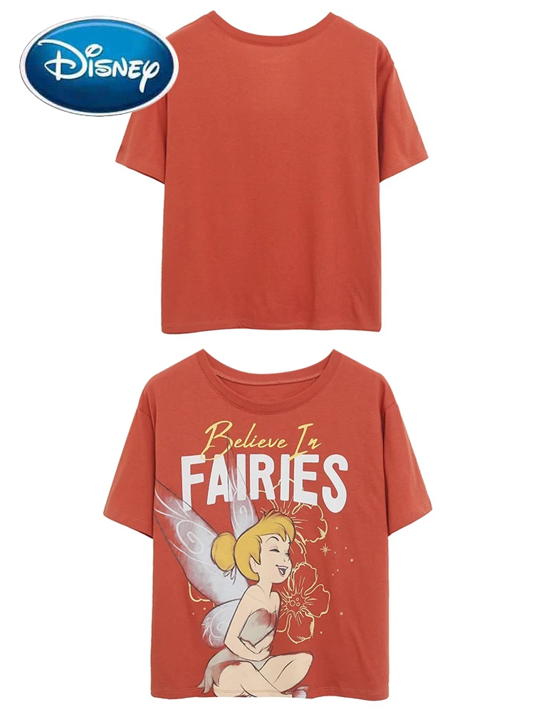 

Disney Princess Fashion FAIRIES Peter Pan Sketch Tinkerbell Cartoon Print T-Shirt Women O-Neck Pullover Short Sleeve Tee Tops