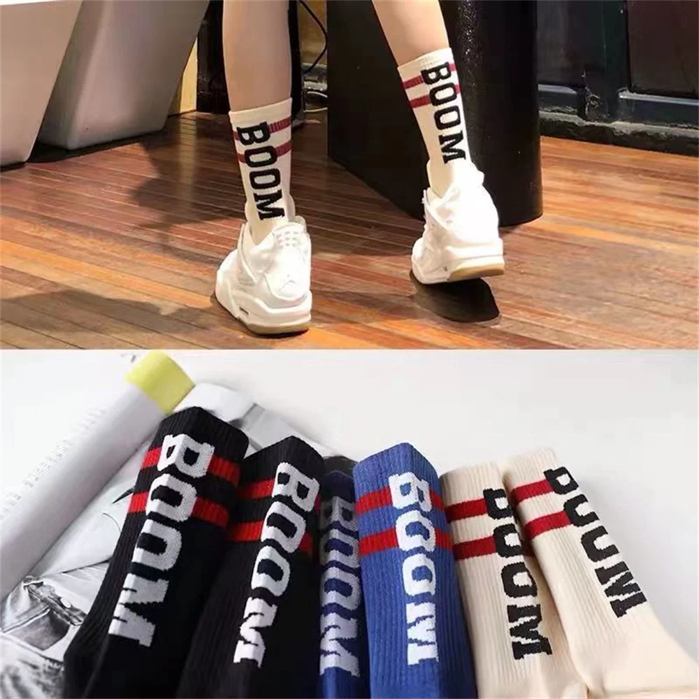 

3 Pairs Korean fashion socks spring and summer men's and women's sports college style sports breathable letter couple stockings