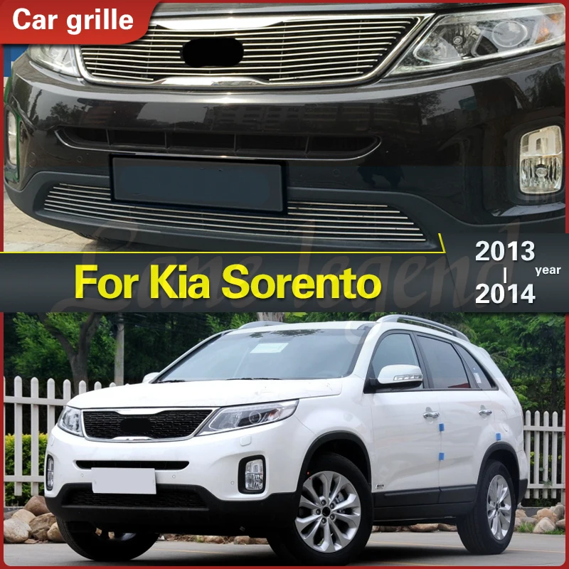 

For Kia Sorento 2013 2014 Car Styling Body Cover Protection Detector Metal Trim Racing Front Up Grid Grill Grille Racing Grills