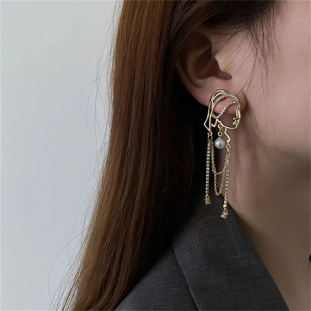 

Vintage Party Accessories Girls Jewelry Chain Tassel Earrings Pearl Earrings Crystal Portrait Drop Earrings