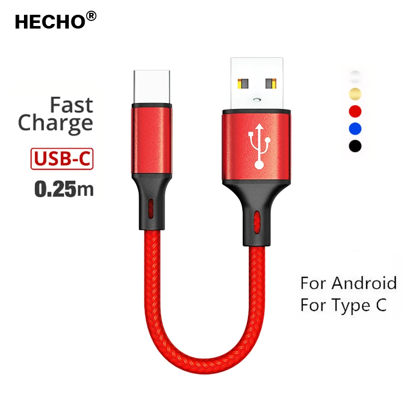 

25cm Short Nylon Type C Charger Data Cable For Samsung A5 S8 S9 Plus Huawei P20 P30 Xiaomi Fast Charging Power Bank Phone Cables
