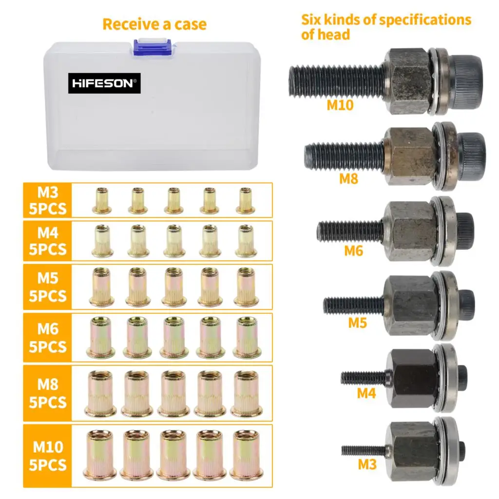 

Nut Gun Head nuts Rivet nut tool Manual Riveter Rivnut Tool Accessory for Nuts M3 M4 M5 M6 M8 M10 Simple installation