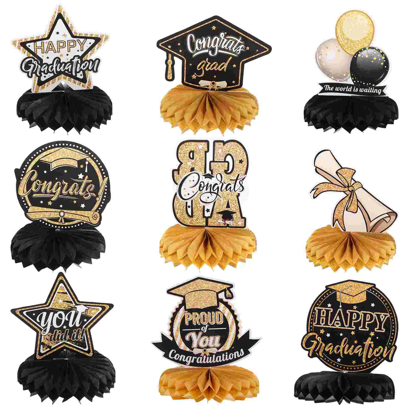 

9 Pcs Black Gold Graduation Decorations Dining Room Table Paper Craft Accent Supply Centerpieces Tables 2023