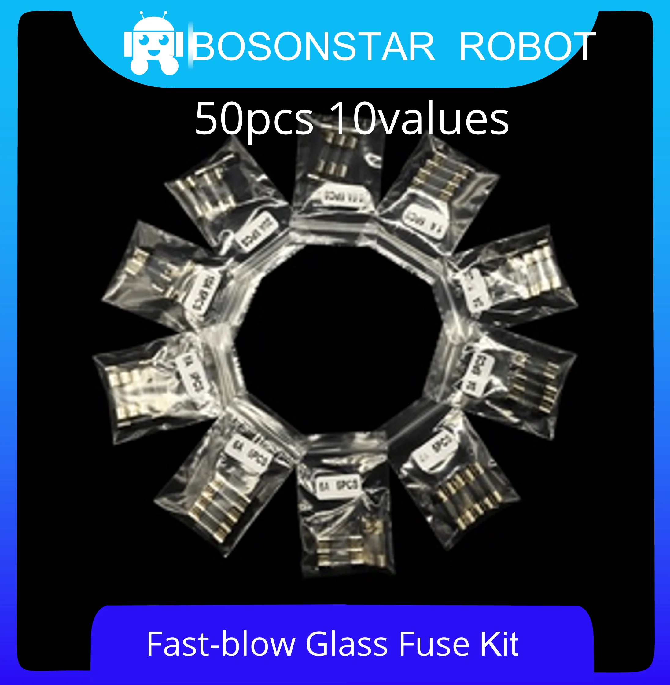 

50pcs Car Fast-blow Glass Fuses Car Glass Tube Fuses 0.2-20A Assorted Kit for Car Light Inflator vacuum Cleaner