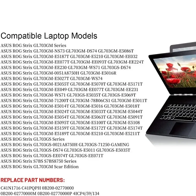 Новый аккумулятор для ноутбука C41N1716 серии ASUS ROG Strix GL703GS GL703GM S7BS S7BS8750 GL703GM-NS73 GL703GM-DS74