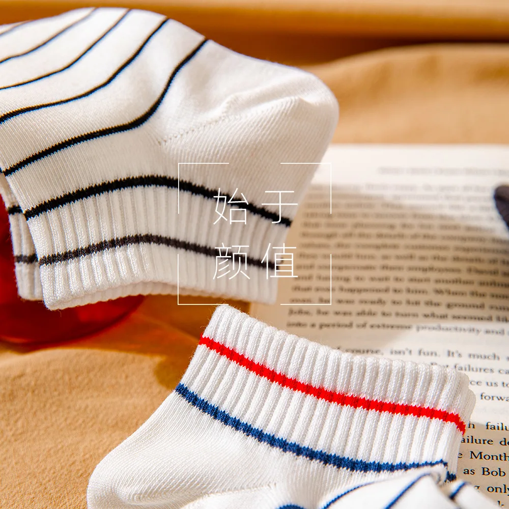 Socks Thin Cotton Socks Of The Four Seasons In Spring And Summer Sweat Absorption Stripe Breathable Men Spring Ship Socks I