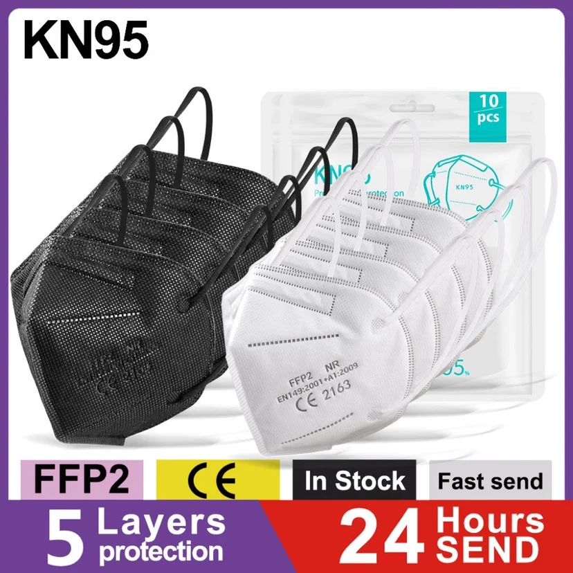 

Mascarillas KN95 Negras Black White 5 Layers Protective Face Mouth FFP2 Masks Respirator Adult CE Certificate