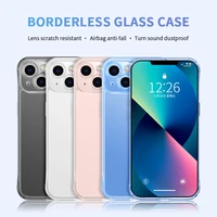 rimless transparent glass tpu with lens film phone case for iphone 13 12 pro max shockproof solid color simple solid color cover