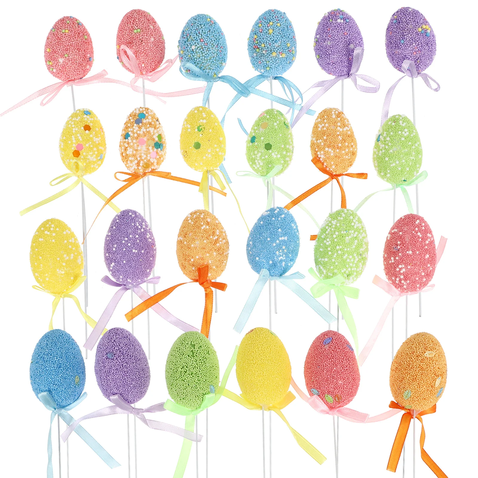 

24pcs Easter Eggs Cake Topper Easter Egg Decor Topper Foams Eggs Cupcake Topper