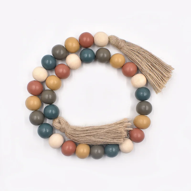 

Деревянная гирлянда из бусин, бусины для фермерского дома, деревянная гирлянда из бусин с кисточками, молитвенные бусины, украшение для фер...