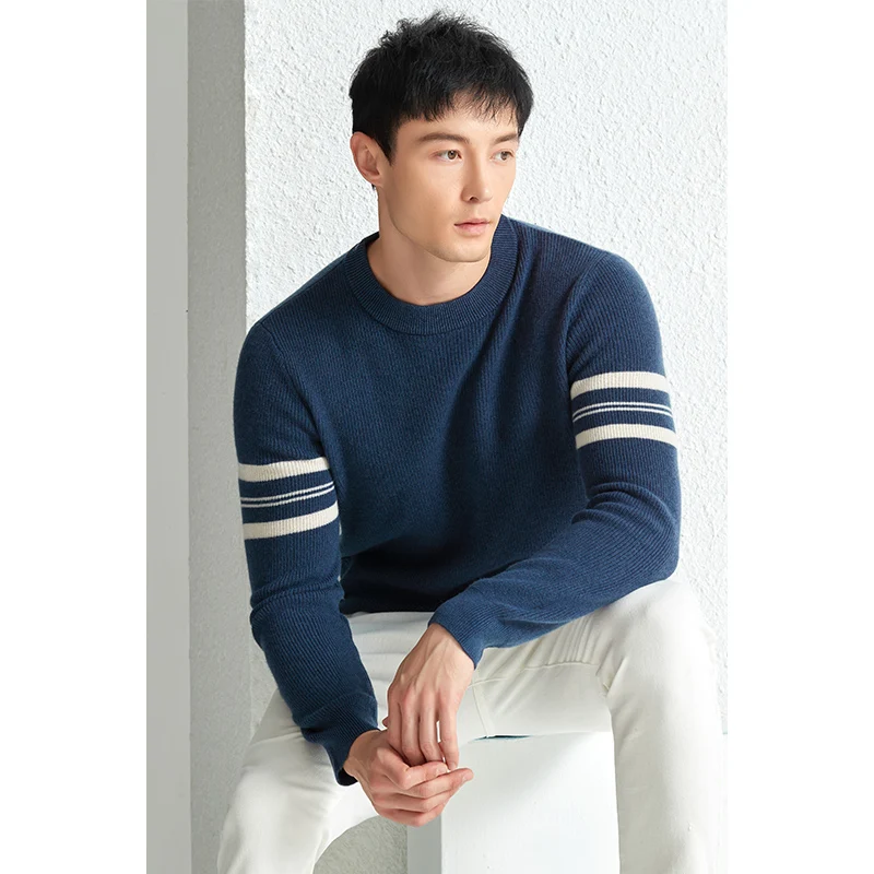 

Winter Men's Sweater Thermal Sweater Ingot Needle Thickened 100% Woolen Sweater Korean Fashion Crew Neck Men's Pullover