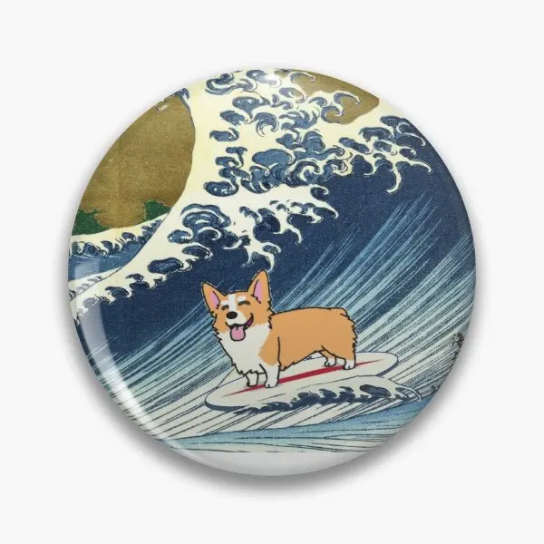 Настраиваемый мягкий булавка с кнопкой Corgi Dog Surf The Great Wave забавная шляпа милый