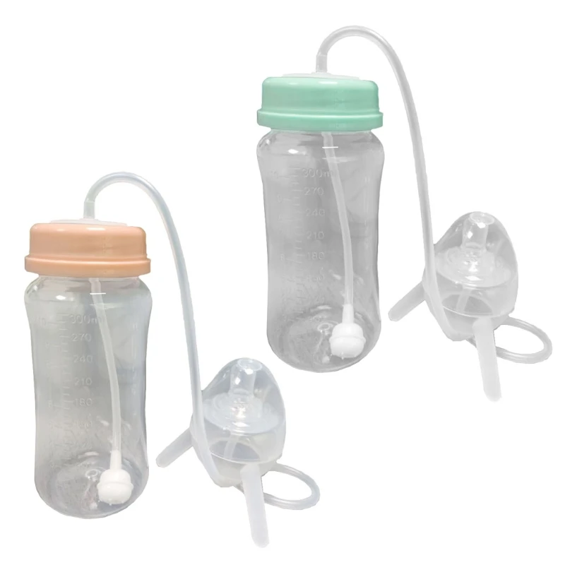 

300 ml Self-Feeding Baby Bottle with Long Straw Tube Handless Imitation Milk Weaning Bottle Anti-Colic Nursing Feeding System