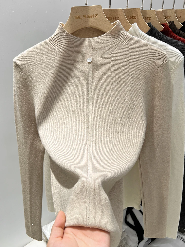 Ankela Red Half-high Collar Knit Women Bottoming Shirt Autumn and Winter Inner wear Can Be Worn outside Slim fit Top Pu... |