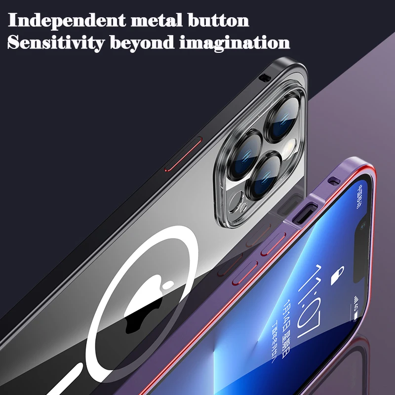Luxury Metal Frame Matte Case for IPhone 14 13 12 Pro Max 14 Plus For Magsafe Cover Wireless Charging Aluminum Magnet Phone Case