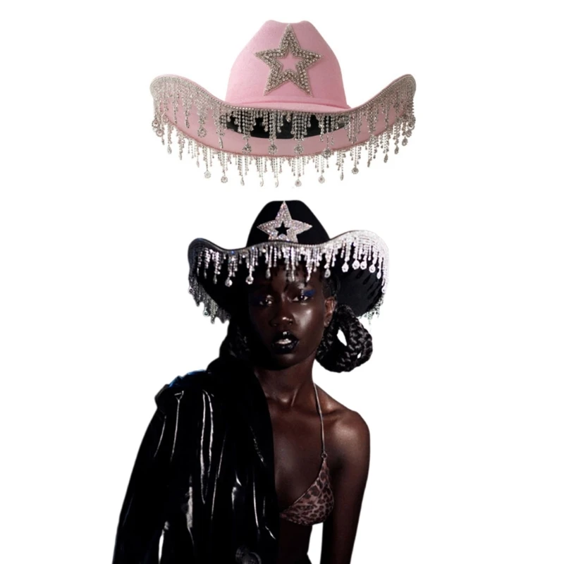 

Весенняя элегантная шляпа Cowgirl блестящая подвесная шляпа для свадебной фотосъемки Солнцезащитная шляпа Прямая поставка