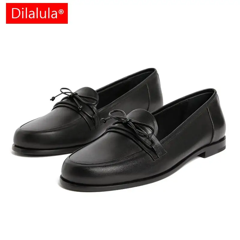 

Dilalula 2023 Women Soft Genuine Leather Flats Bowtie Fashion Spring Summer Casual Shoes Women Ladies Loafer Shoes Flats